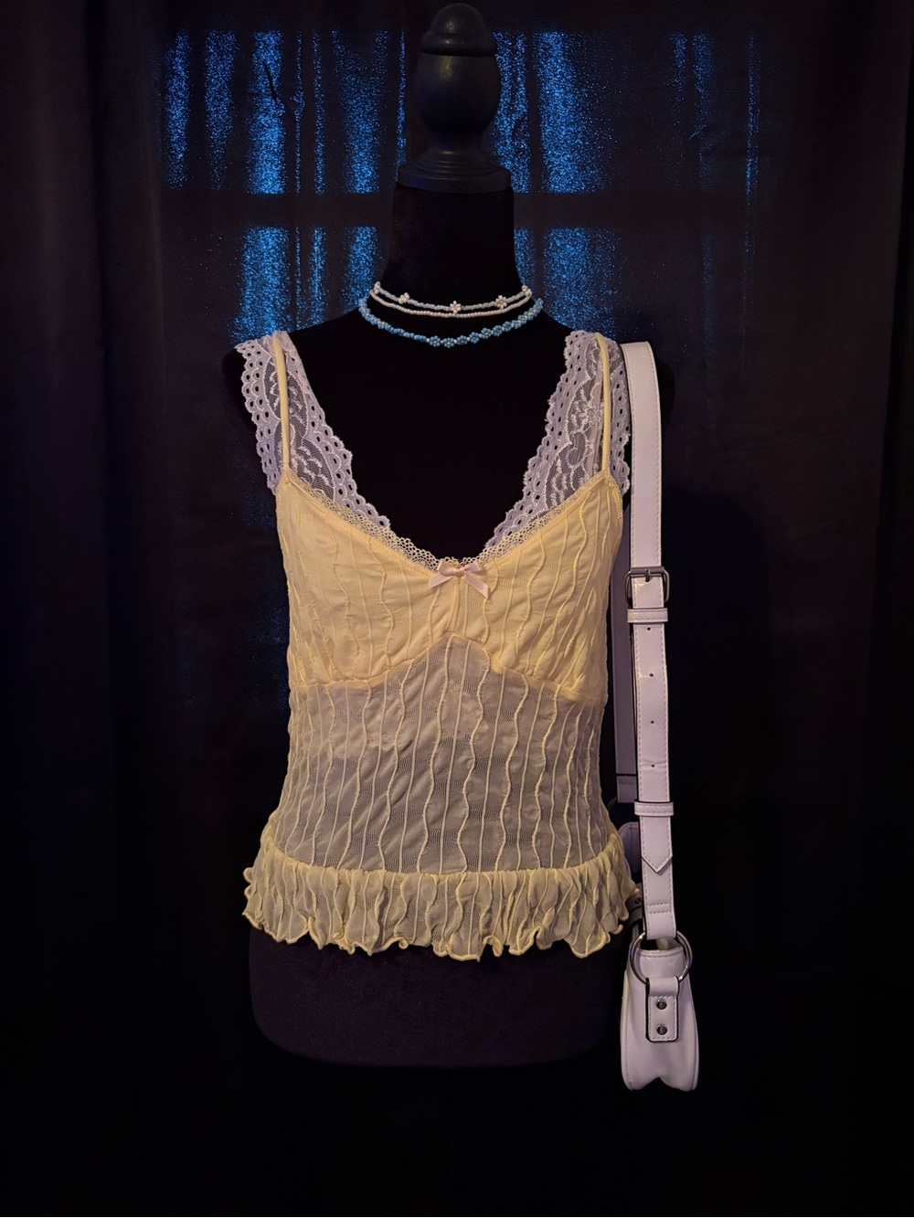 Heart Hips Pale Yellow Sheer Lace Cami